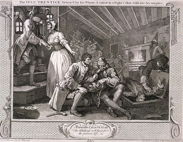 The idle prentice betray d by his whore... plate IX of Industry and Idleness, 1747