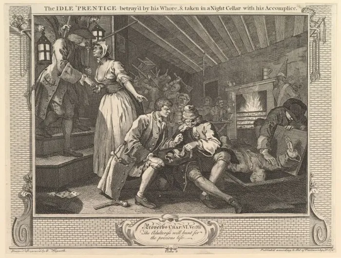 Framed Print : The Idle Prentice Betrayed by his Whore and Taken into a Night Cellar with Framed Print : The Idle Prentice Betrayed by his Whore and Taken into a Night Cellar with
