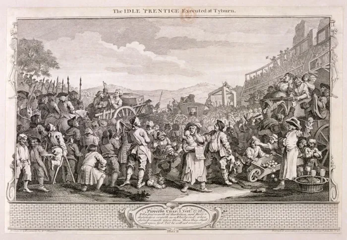 Framed Print : The idle prentice executed at Tyburn, plate XI of Industry and Idleness, 1747 Framed Print : The idle prentice executed at Tyburn, plate XI of Industry and Idleness, 1747