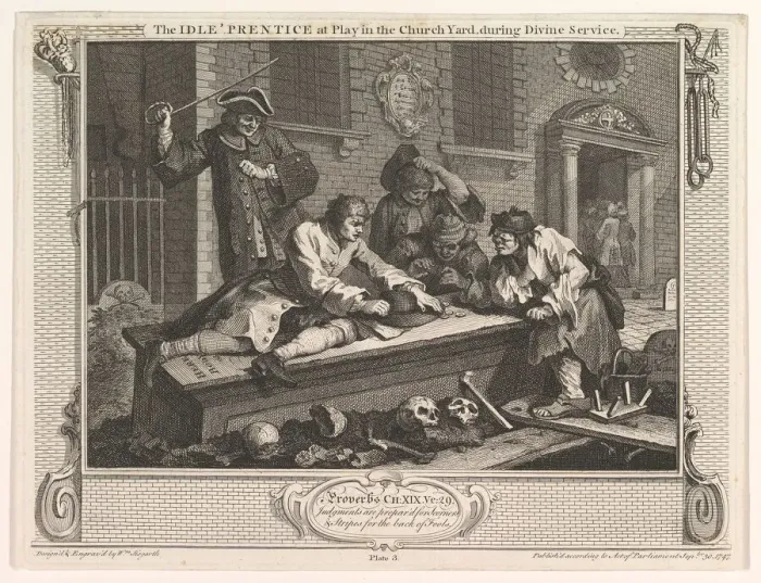 Framed Print : The Idle Prentice at Play in the Church Yard (Industry and Idleness, plate 3) Framed Print : The Idle Prentice at Play in the Church Yard (Industry and Idleness, plate 3)