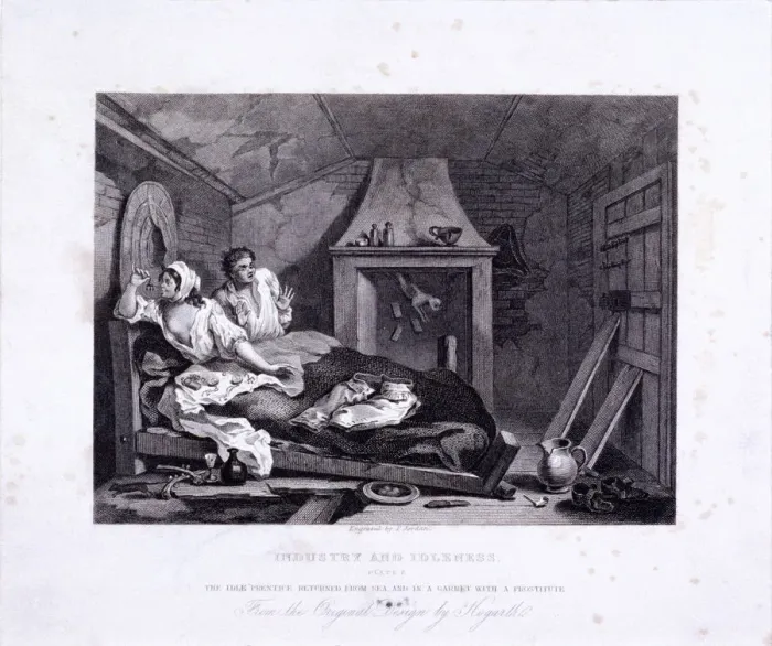 Framed Print : The idle prentice returned from sea... plate VII of Industry and Idleness 1833