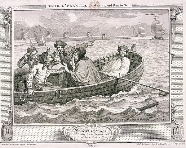 The idle prentice turn d away and sent to sea, plate V of Industry and Idleness, 1747