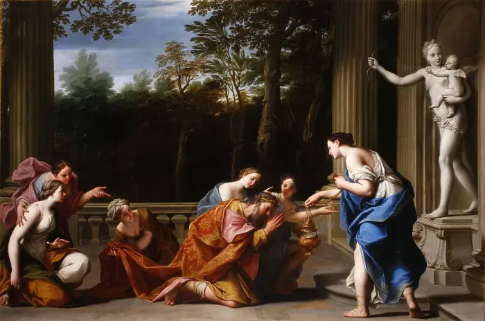 Framed Print : The idolatry of King Solomon, 1697. Creator: Franceschini, Marcantonio (1648-1729)