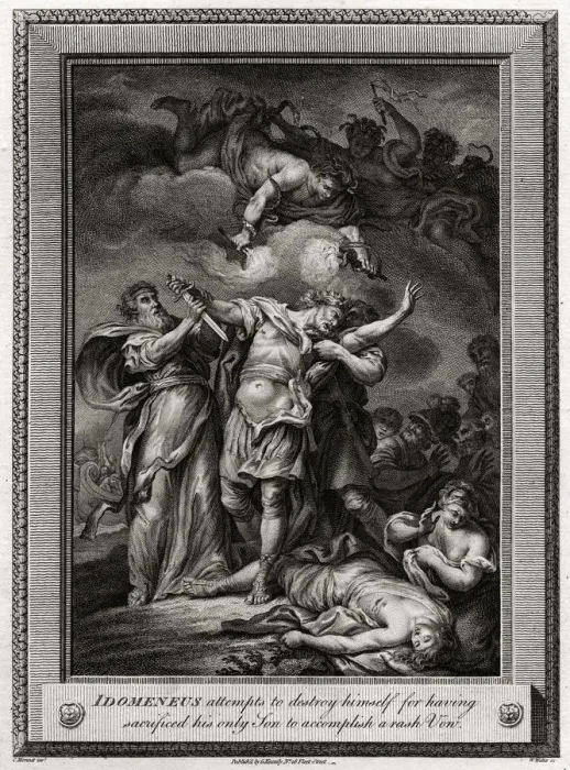 Framed Print : Idomeneus attempts to destroy himself for having sacrificed his only Son... 1775. Artist: W Walker Framed Print : Idomeneus attempts to destroy himself for having sacrificed his only Son... 1775. Artist: W Walker