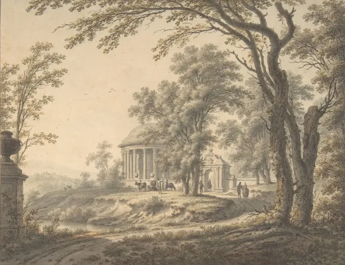 Framed Print : Idyllic Landscape with Temple, 1770. Creator: Johann Heinrich Muntz Framed Print : Idyllic Landscape with Temple, 1770. Creator: Johann Heinrich Muntz