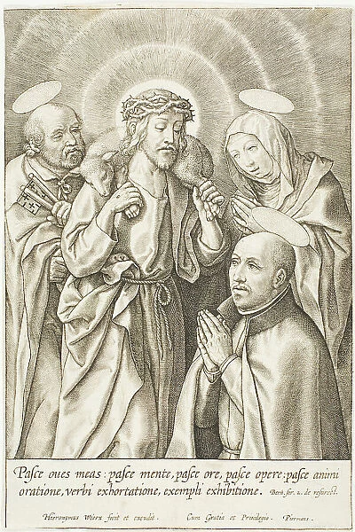 Ignatius of Loyola kneeling before Christ, the Virgin and St Peter, n.d. Creator: Jan Wierix