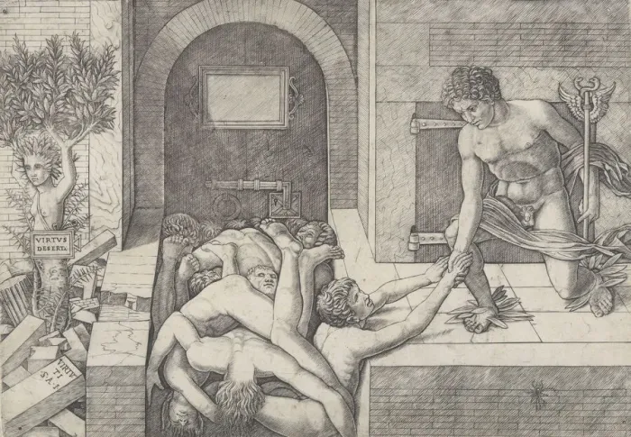 Framed Print : Ignorance and Mercury (an allegory of Virtue and Vice), Mercury kneeling at right... ca Framed Print : Ignorance and Mercury (an allegory of Virtue and Vice), Mercury kneeling at right... ca
