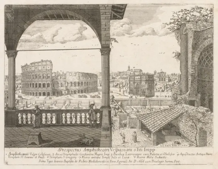 Framed Print : Il Colosseo e lArco di Costantino from Prospectus Locurum Urbis Romae Insign[ium]