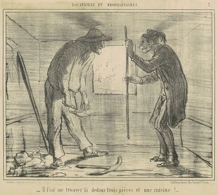 Framed Print : Il faut me trouver la dedans trois pièces et une cuisine!, 19th century. Creator: Honore Daumier Framed Print : Il faut me trouver la dedans trois pièces et une cuisine!, 19th century. Creator: Honore Daumier