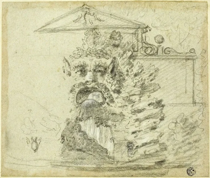 Framed Print : Il Mascherone, a Rocaille Fountain on the Grounds of the Villa Borghese, c. 1754. Creator: Richard Wilson Framed Print : Il Mascherone, a Rocaille Fountain on the Grounds of the Villa Borghese, c. 1754. Creator: Richard Wilson