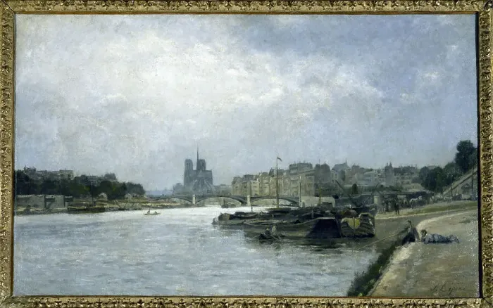 Framed Print : Ile de la Cite and Ile Saint-Louis, seen from Pont d'Austerlitz, c1880. Creator: Stanislas Lepine Framed Print : Ile de la Cite and Ile Saint-Louis, seen from Pont d'Austerlitz, c1880. Creator: Stanislas Lepine