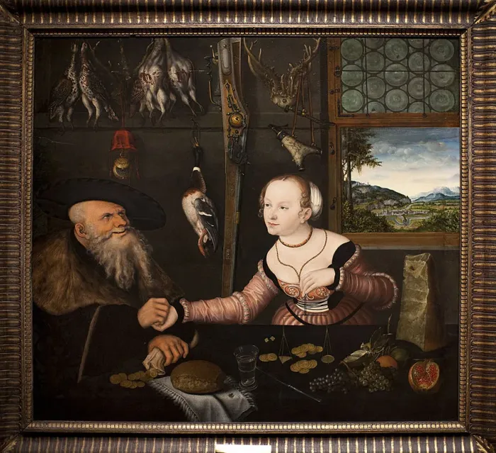 Framed Print : The Ill matched Couple. Artist: Cranach, Lucas, the Elder (1472-1553) Framed Print : The Ill matched Couple. Artist: Cranach, Lucas, the Elder (1472-1553)