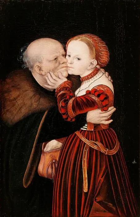 Framed Print : The Ill matched Couple, ca 1530. Creator: Cranach, Lucas, the Elder (1472-1553) Framed Print : The Ill matched Couple, ca 1530. Creator: Cranach, Lucas, the Elder (1472-1553)