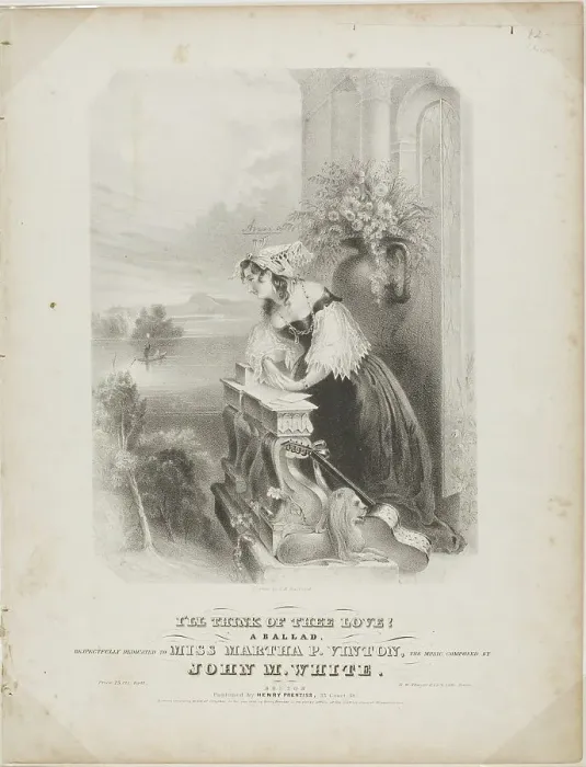 Framed Print : I'll Think of Thee Love!, 1841. Creator: John Henry Bufford Framed Print : I'll Think of Thee Love!, 1841. Creator: John Henry Bufford