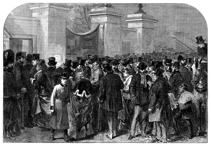 Framed Print : Illness of the Prince of Wales: the bulletin at Marlborough House, 1871. Creator: Unknown Framed Print : Illness of the Prince of Wales: the bulletin at Marlborough House, 1871. Creator: Unknown