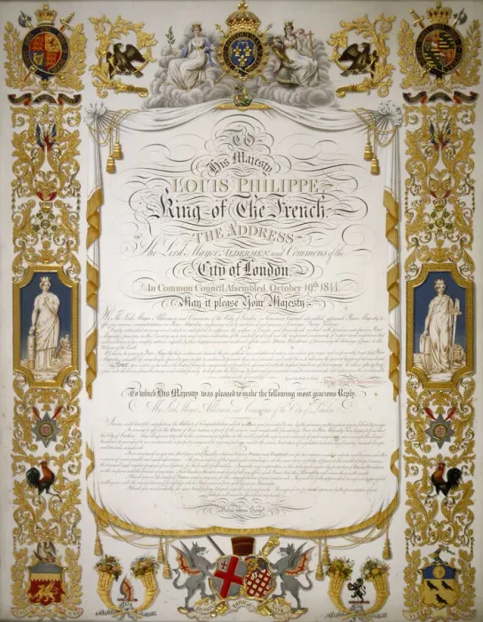 Framed Print : Illuminated address from the Corporation of London to Louis Philippe of France, 1844 Framed Print : Illuminated address from the Corporation of London to Louis Philippe of France, 1844