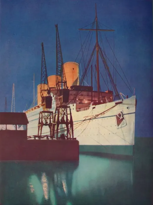 Framed Print : Illuminated by Floodlights, the distinctive appearance of the Empress of Britain is emphasized Framed Print : Illuminated by Floodlights, the distinctive appearance of the Empress of Britain is emphasized
