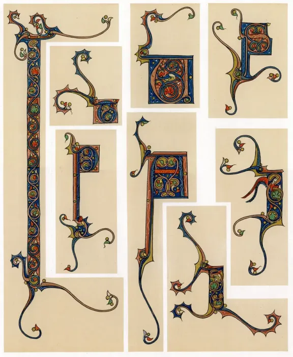 Framed Print : Illuminated initial letters, 13th century Framed Print : Illuminated initial letters, 13th century