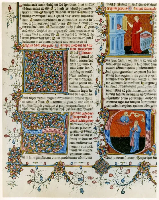 Framed Print : Illuminated initial letters with scenes from the life of St Jerome, late 14th century Framed Print : Illuminated initial letters with scenes from the life of St Jerome, late 14th century