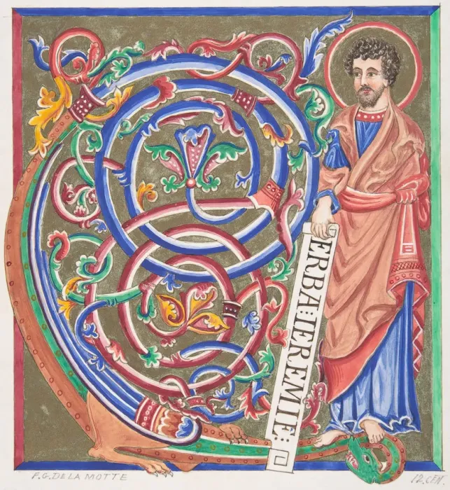 Framed Print : Illuminated Initial and Saint, 1830-62. Creator: Freeman Gage Delamotte Framed Print : Illuminated Initial and Saint, 1830-62. Creator: Freeman Gage Delamotte