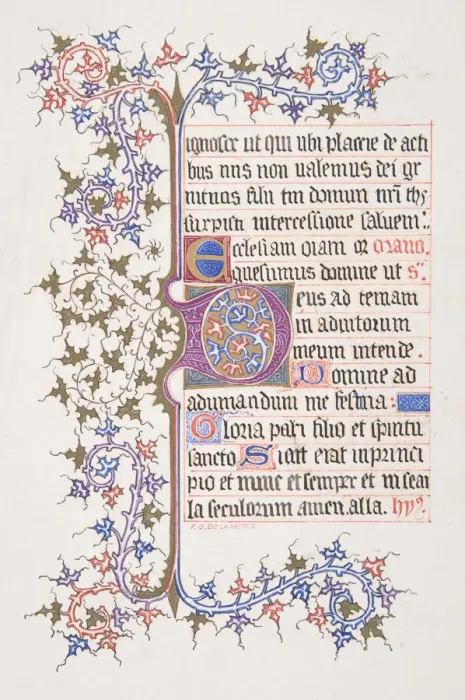 Framed Print : Illuminated Leaf with Initial E (recto); Vine Border (verso), 1830-62 Framed Print : Illuminated Leaf with Initial E (recto); Vine Border (verso), 1830-62