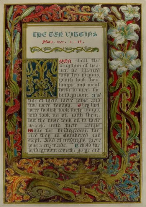 Framed Print : Illuminated Parable: The Ten Virgins, c. 1936. Creators: Robert Stewart, James Gross Framed Print : Illuminated Parable: The Ten Virgins, c. 1936. Creators: Robert Stewart, James Gross