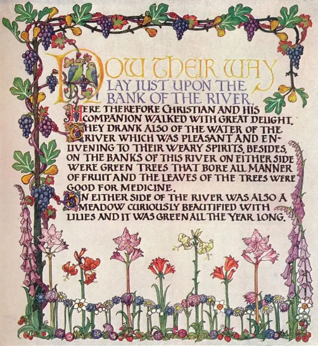 Framed Print : Illuminated Text From The Pilgrims progress, c1920. Artist: Marta Bowerley