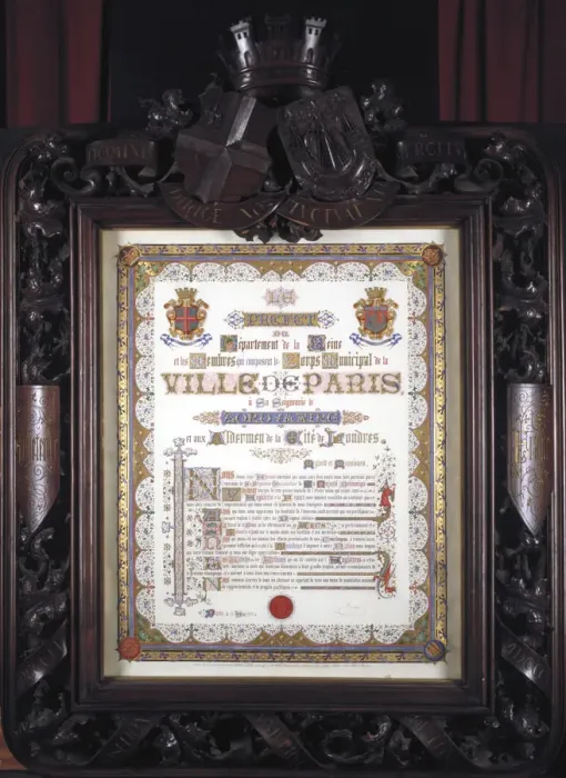 Framed Print : Illuminated vote of thanks from the Mayor of Paris to the Lord Mayor of London, 13 August 1852 Framed Print : Illuminated vote of thanks from the Mayor of Paris to the Lord Mayor of London, 13 August 1852