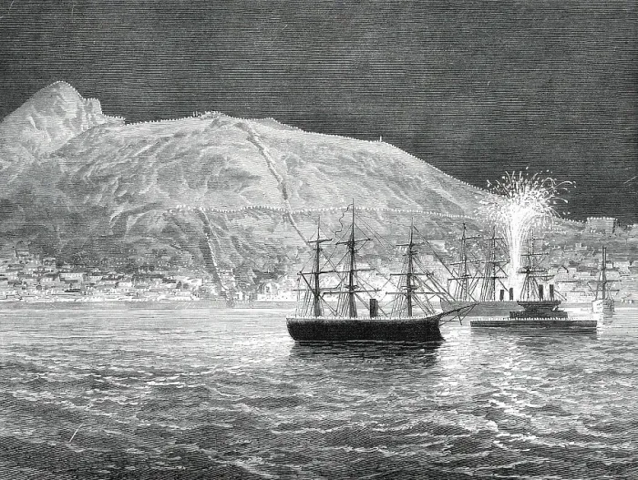 Framed Print : Illumination of Gibraltar in honour of the Prince of Wales...1876. Creator: Unknown Framed Print : Illumination of Gibraltar in honour of the Prince of Wales...1876. Creator: Unknown