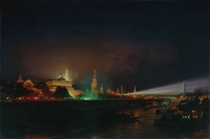 Framed Print : Illumination of the Moscow Kremlin, 1883. Artist: Bogolyubov, Alexei Petrovich (1824-1896) Framed Print : Illumination of the Moscow Kremlin, 1883. Artist: Bogolyubov, Alexei Petrovich (1824-1896)