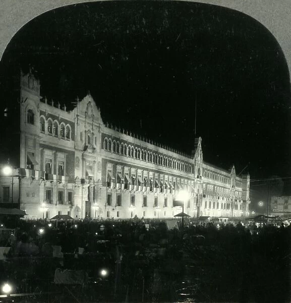 Illumination of National Palace on Evening of Independence Day Celebration, Mexico City, c1930s