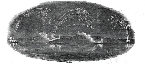 Illumination of the Rhine, from Stolzenfels, 1845. Creator: Ebenezer Landells