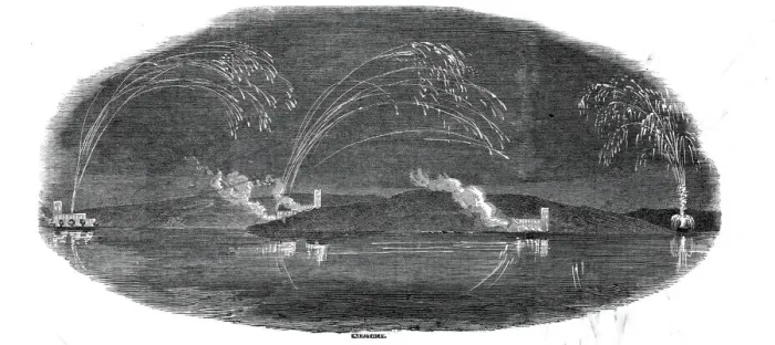 Framed Print : Illumination of the Rhine, from Stolzenfels, 1845. Creator: Ebenezer Landells Framed Print : Illumination of the Rhine, from Stolzenfels, 1845. Creator: Ebenezer Landells