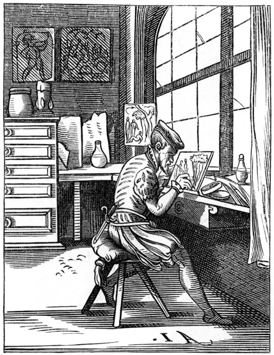 Framed Print : Illuminator, 16th century (1849). Artist: Jost Amman Framed Print : Illuminator, 16th century (1849). Artist: Jost Amman