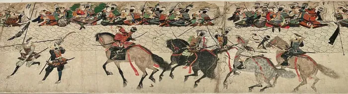 Framed Print : Illustrated Account of the Mongol Invasion (Moko Shurai Ekotoba), Detail: defensive wall... c1293. Creator: Anonymous () Framed Print : Illustrated Account of the Mongol Invasion (Moko Shurai Ekotoba), Detail: defensive wall... c1293. Creator: Anonymous ()