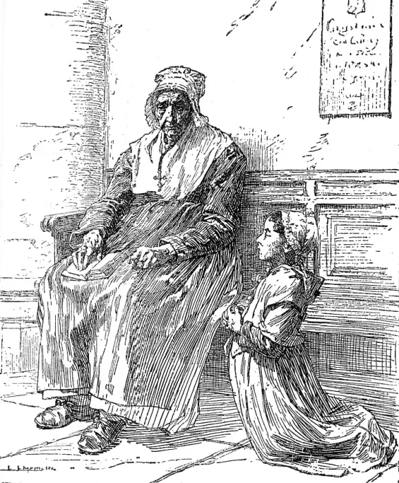 Framed Print : Illustrated handbooks to the picture exhibitions: The Grandmother by L. A. Lhermitte, 1880. Creator: Unknown