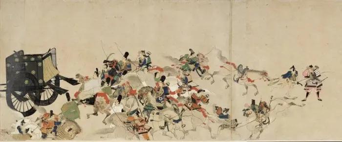 Framed Print : Illustrated Tale of the Heiji Civil War (The Imperial Visit to Rokuhara) 3 scroll, 13th century. Artist: Anonymous Framed Print : Illustrated Tale of the Heiji Civil War (The Imperial Visit to Rokuhara) 3 scroll, 13th century. Artist: Anonymous