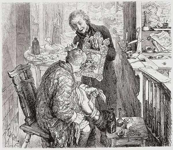 Illustration to Act 1 of Heinrich von Kleist's The Broken Jug, 1877. Creator: Adolph Menzel