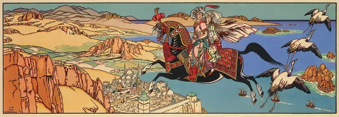 Framed Print : Illustration for Arabian Fairy Tales, 1932. Creator: Bilibin, Ivan Yakovlevich (1876-1942) Framed Print : Illustration for Arabian Fairy Tales, 1932. Creator: Bilibin, Ivan Yakovlevich (1876-1942)