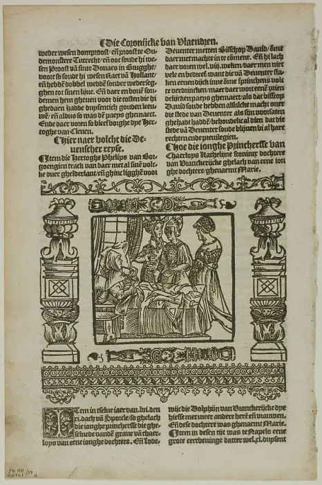 Framed Print : Illustration from Coronijke van Flaendren, plate 59 from Woodcuts... 1531, assembled...1937. Creators: Unknown, Max Geisberg Framed Print : Illustration from Coronijke van Flaendren, plate 59 from Woodcuts... 1531, assembled...1937. Creators: Unknown, Max Geisberg