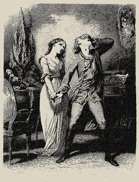 Framed Print : Illustration for Das Leiden des jungen Werthers (The Sorrows Of Young Werther), by Goethe, 1844. Creator: Johannot, Tony (1803-1852) Framed Print : Illustration for Das Leiden des jungen Werthers (The Sorrows Of Young Werther), by Goethe, 1844. Creator: Johannot, Tony (1803-1852)