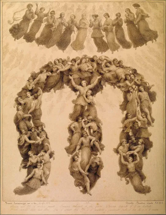 Framed Print : Illustration to the Divine Comedy by Dante Alighieri (Paradiso canto XVIII). Artist: Scaramuzza, Francesco (1803-1886) Framed Print : Illustration to the Divine Comedy by Dante Alighieri (Paradiso canto XVIII). Artist: Scaramuzza, Francesco (1803-1886)