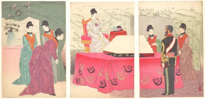 Framed Print : Illustration of the Empress Visiting the General Staff Headquarters [to present a tray of Framed Print : Illustration of the Empress Visiting the General Staff Headquarters [to present a tray of