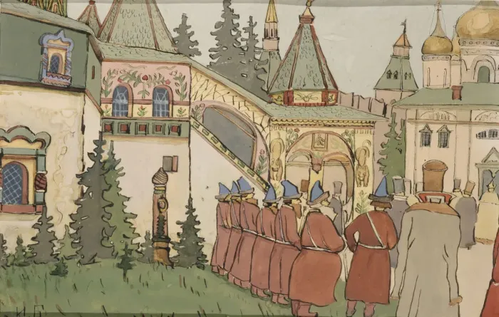 Framed Print : Illustration for the Fairy tale The Feather of Finist the Falcon, Early 1900s. Artist: Bilibin, Ivan Yakovlevich (1876-1942) Framed Print : Illustration for the Fairy tale The Feather of Finist the Falcon, Early 1900s. Artist: Bilibin, Ivan Yakovlevich (1876-1942)