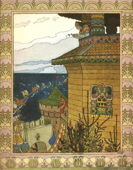 Framed Print : Illustration to the fairytale The White Duck, 1902. Artist: Bilibin, Ivan Yakovlevich (1876-1942) Framed Print : Illustration to the fairytale The White Duck, 1902. Artist: Bilibin, Ivan Yakovlevich (1876-1942)