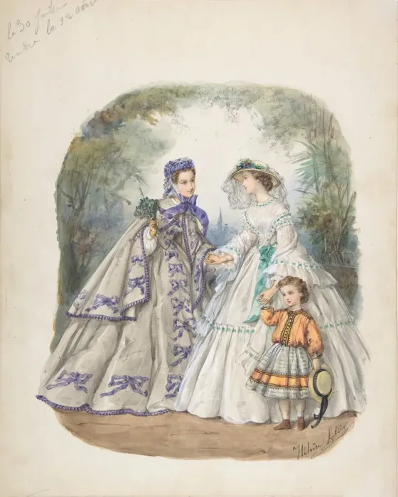 Framed Print : Illustration for a French fashion magazine, ca. 1862. Creator: Heloise Leloir Framed Print : Illustration for a French fashion magazine, ca. 1862. Creator: Heloise Leloir