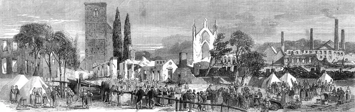 Framed Print : Illustration of the Great Fire at Enschede, by our special artist: general view of the town... 1862 Creator: Unknown Framed Print : Illustration of the Great Fire at Enschede, by our special artist: general view of the town... 1862 Creator: Unknown