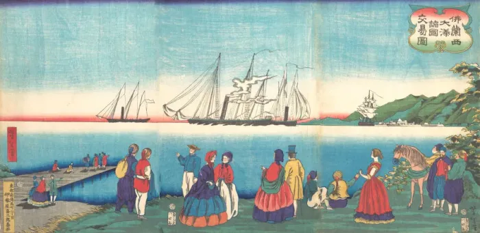 Framed Print : Illustration of a Large French Port Trading with Many Nations (Furansukoku oomi Framed Print : Illustration of a Large French Port Trading with Many Nations (Furansukoku oomi