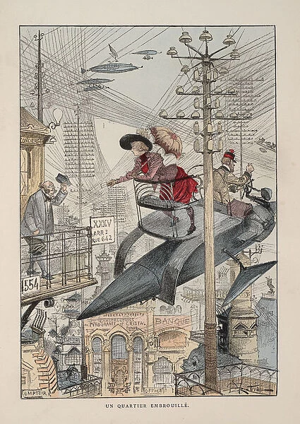 Illustration for Le vingtieme siecle: La vie electrique. Artist: Robida, Albert (1848-1926)