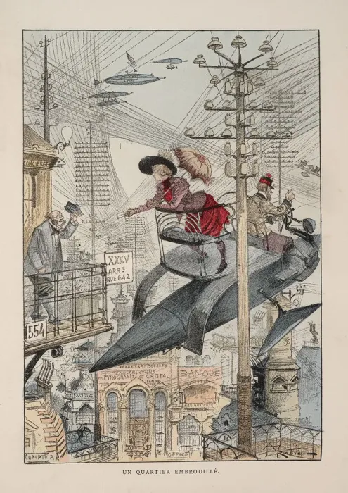 Framed Print : Illustration for Le vingtieme siecle: La vie electrique. Artist: Robida, Albert (1848-1926) Framed Print : Illustration for Le vingtieme siecle: La vie electrique. Artist: Robida, Albert (1848-1926)